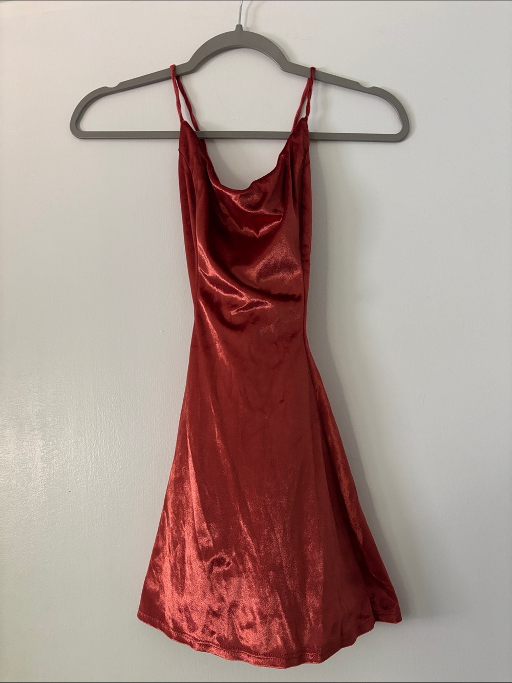 Lucy in the Sky Burnt Orange Red Velvet Mini Dress XS